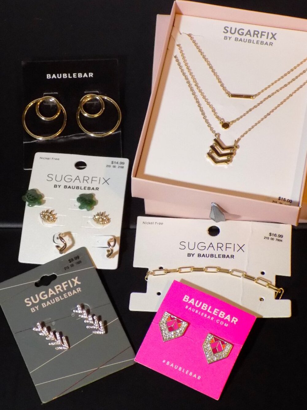 New Sugarfix by Baublebar Bundle. Lot of 8 Earring Pairs, Necklace & Bracelet